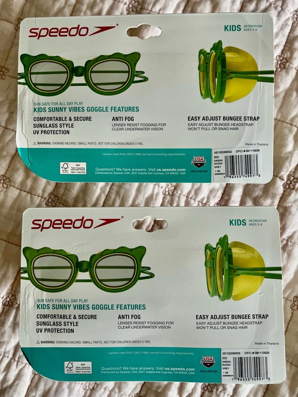 (2) Speed Sunny Vibes -style swim goggles in a fun green gator UV Protection
